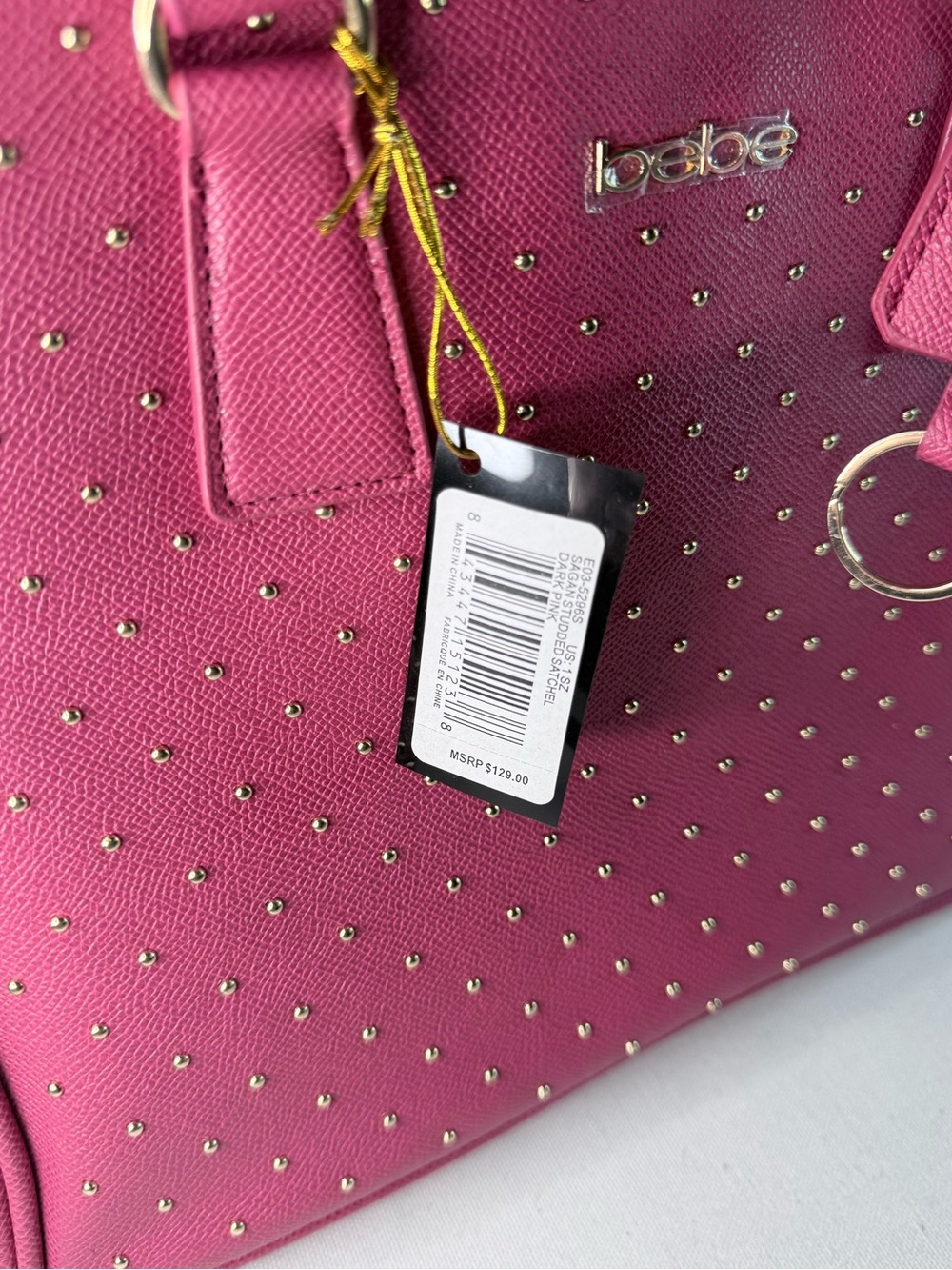 bebe Raspberry Pink Studded Tote - Picture 7 of 13